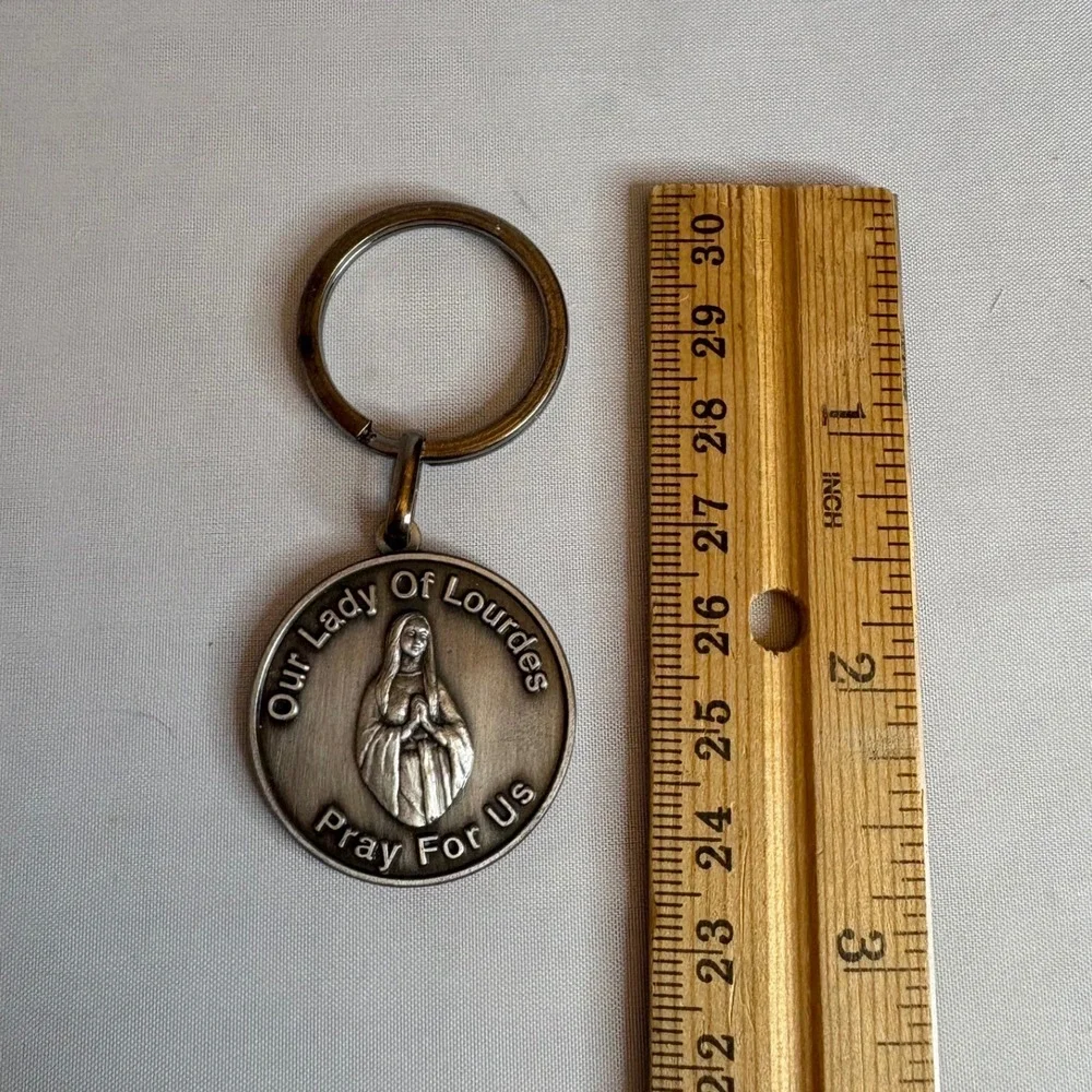 Our Lady of Lourdes Mary Pray For Us Trinity Missions Keychain Vintage Religious